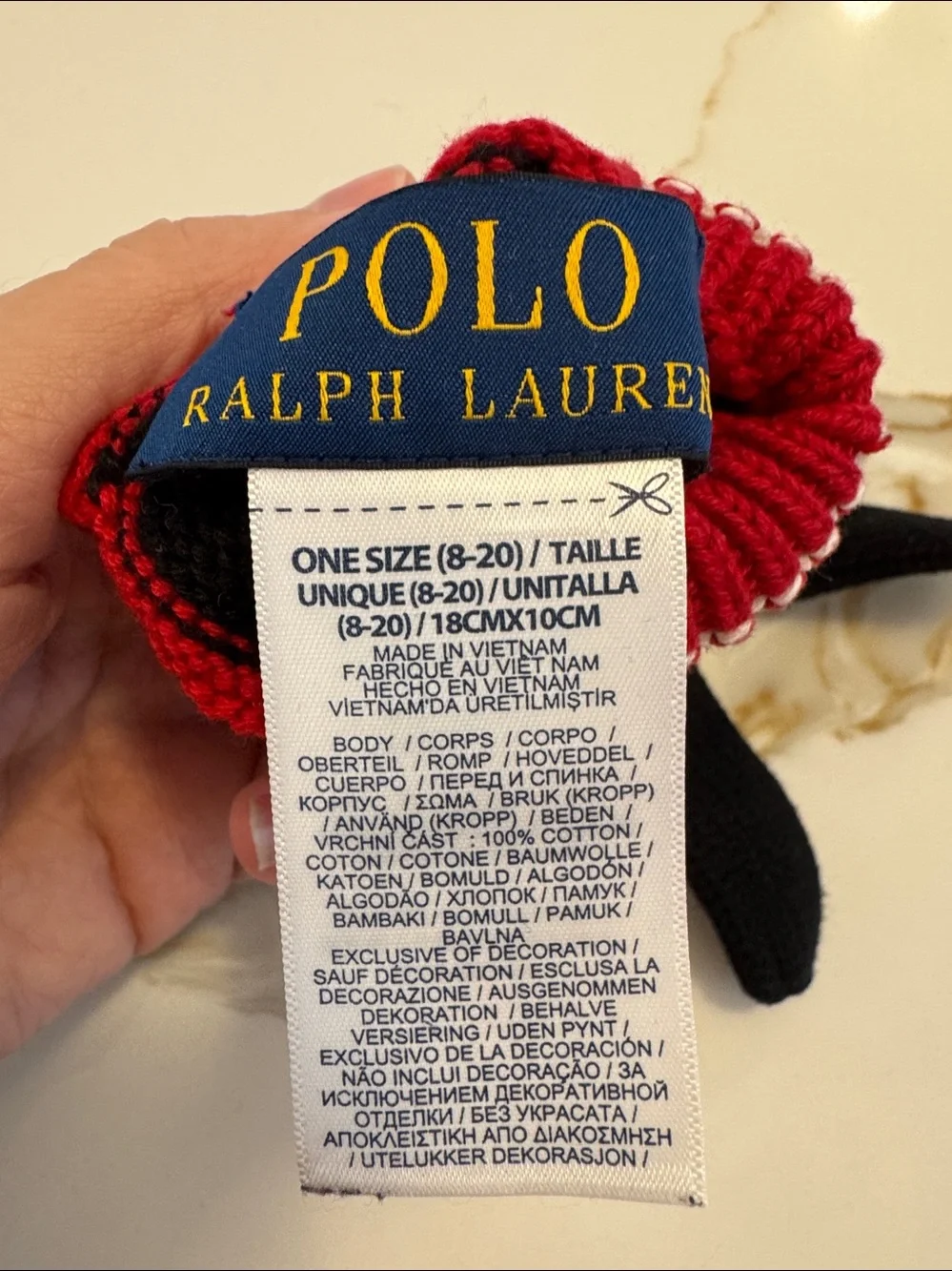Polo by Ralph Lauren Black Knit Kids Gloves with Polo Bear and Stripe Cuff